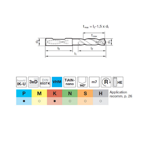 Carbide Drill 3xD with Coolant, 51876  Dimensions
